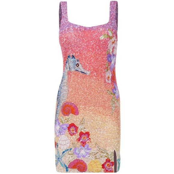 NWT La Fuori golden hour hand beaded oasis mini dress - sunset - ocean  - Large - Picture 5 of 13